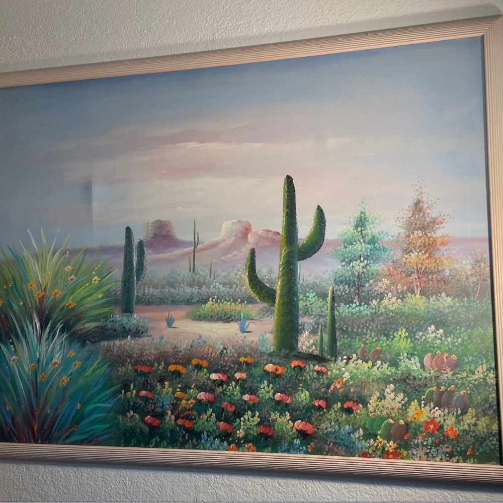 Framed Cactus canyon Oil Painting Signed Taylor